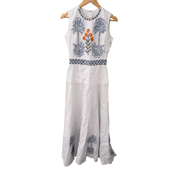 Olga Lucia Cortes White Sleeveless Floral Embroidered Maxi Dress NWT Size XS - Picture 5 of 9